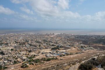 Vista aérea de los daños que ha provocado el medicán en la localidad de Derna, una ciudad de unos 125.000 habitantes.