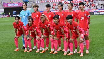 South Korea's players pose for a team photo during the women's international friendly football match between South Korea and Haiti in Seoul on July 8, 2023, ahead of the FIFA Women's World Cup. (Photo by Jung Yeon-je / AFP)