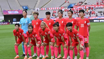 South Korea's players pose for a team photo during the women's international friendly football match between South Korea and Haiti in Seoul on July 8, 2023, ahead of the FIFA Women's World Cup. (Photo by Jung Yeon-je / AFP)