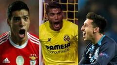 Ra&uacute;l Jim&eacute;nez, Jonathan Dos Santos y H&eacute;ctor Herrera, tres de los 11 futbolistas mexicanos que han marcado goles este a&ntilde;o en las principales ligas europeas.