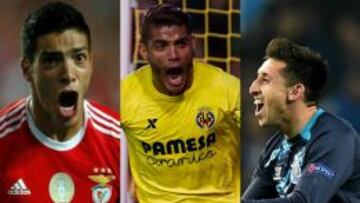 Ra&uacute;l Jim&eacute;nez, Jonathan Dos Santos y H&eacute;ctor Herrera, tres de los 11 futbolistas mexicanos que han marcado goles este a&ntilde;o en las principales ligas europeas.