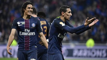 Cavani y Di Mar&iacute;a celebran un gol ante el M&oacute;naco.