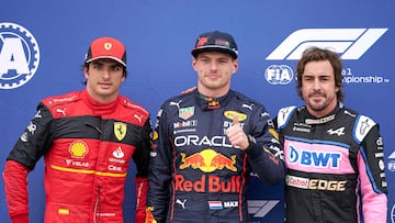 Carlos Sainz Jr., Max Verstappen y Fernando Alonso, en Montreal.