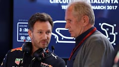 Christian Horner y Helmut Marko, los principales mandatarios de Red Bull, en los test de Barcelona.