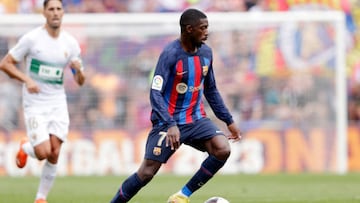 BARCELONA, SPAIN - SEPTEMBER 17: Ousmane Dembele of FC Barcelona  during the La Liga Santander  match between FC Barcelona v  Elche at the Spotify Camp Nou on September 17, 2022 in Barcelona Spain (Photo by David S. Bustamante/Soccrates/Getty Images)