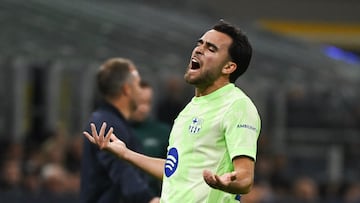 Barcelona's Spanish defender #24 Eric Garcia reacts during the UEFA Champions League semi-final second leg football match between Inter Milan and FC Barcelona at the San Siro stadium in Milan on May 6, 2025. (Photo by PIERO CRUCIATTI / AFP)