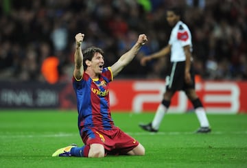 Celebración de Lionel Messi durante la final de Champions League 2011. 