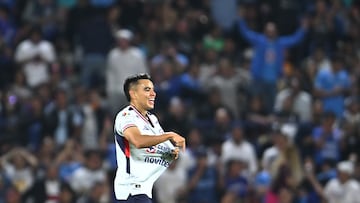Carlos Rodriguez celebrates his goal 0-2 of Cruz Azul during the 11th round match between Pumas UNAM and Cruz Azul as part of the Liga BBVA MX Varonil, Torneo Clausura 2026 at Olimpico Universitario Stadium, on March 14, 2026 in Mexico City, Mexico.