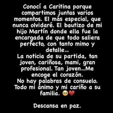 La emotiva despedida de Sara Carbonero a Caritina Goyanes: ¡°No hay palabras de consuelo¡±