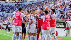 during the 17th round match between Necaxa and Monterrey as part of the Torneo Clausura 2024 Liga BBVA MX at Victoria Stadium on April 28, 2024 in Aguascalientes, Mexico.