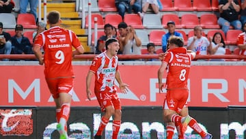 Jose Rodriguez celebrates his goal 1-0 of Necaxa during the 13th round match between Necaxa and Queretaro as part of the Liga BBVA MX, Torneo Clausura 2025 at Victoria Stadium, on March 28, 2025 in Aguascalientes, Mexico.