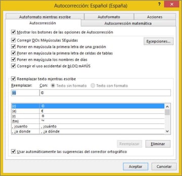 Las opcions de Autocorrecci&oacute;n que debemos desactivar