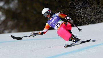 Milano Cortina 2026 Paralympics - Para Alpine Skiing - Women's Downhill Sitting - Tofane Alpine Skiing Centre, Belluno, Italy - March 07, 2026. Audrey Pascual Seco of Spain in action REUTERS/Lisi Niesner