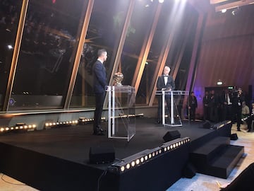 Cristiano talks to gala host David Ginola.