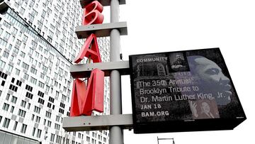 Brooklyn, NEW YORK - JANUARY 16: The Brooklyn Academy of Music honors Dr. Martin Luther King Jr. with the digital tribute, &quot;Let Freedom Ring,&quot; on January 16, 2021 in New York City.   Jamie McCarthy/Getty Images/AFP
 == FOR NEWSPAPERS, INTERNET, TELCOS &amp; TELEVISION USE ONLY ==
