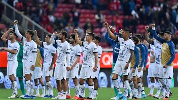 Juan Dinenno, Carlos Gutierrez, Robert Ergas of Pumas during the Quarterfinals first leg match between Guadalajara and Pumas UNAM as part of Torneo Apertura 2023 Liga BBVA MX, at Akron Stadium, November 30, 2023, in Guadalajara, Jalisco, Mexico.