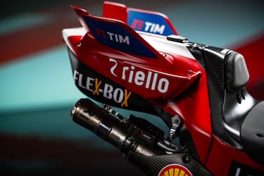 Sistema de frenos trasero: pinza Brembo de aluminio con 2 pistones. Disco de freno Brembo de acero.