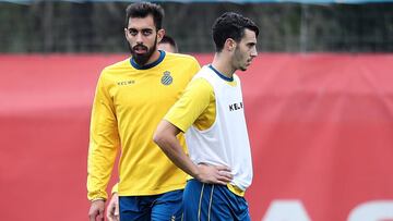 Borja Iglesias y Mario Hermoso, en un entrenamiento con el Espanyol.