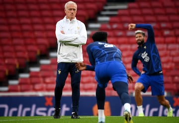 France's head coach Didier Deschamps looks on during training in Copenhagen.