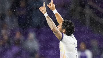 Orlando City forward Alexandre Pato celebrates his goal against Los Angeles FC during an MLS soccer match in Orlando, Fla., Saturday, April 2, 2022. (Willie J. Allen Jr./Orlando Sentinel via AP)