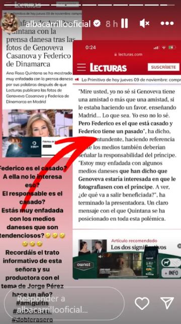 Alba Carrillo muestra su descontento con la forma de hablar de Ana Rosa Quintana sobre Genoveva Casanova.