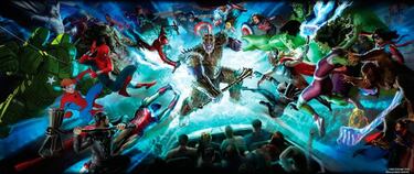 Épico arte del multiverso del UCM con King Thanos, Spider-Man, Daredevil, Werewolf y muchos más