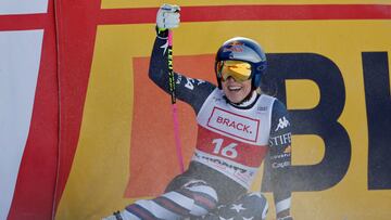 Alpine Skiing - FIS Alpine Ski World Cup - Women's Downhill - St. Moritz, Switzerland - December 12, 2025 Lindsey Vonn of the U.S. reacts after her run REUTERS/Stefan Wermuth
