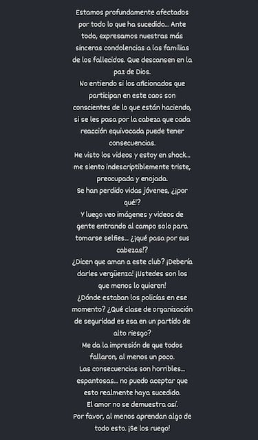 Potente mensaje desde Europa por la tragedia en el Monumental: “Cuando un hijo nos deja...”