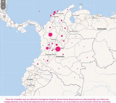 Mapa de casos y muertes por coronavirus por departamentos en Colombia: hoy, 22 de mayo