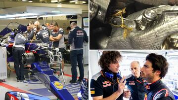 Reparaciones en el Toro Rosso de Sainz antes del GP de Gran Bretaña.