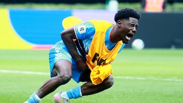 Soccer Football - FIFA World Cup - Inter-Confederation Playoffs - Final - DR Congo v Jamaica - Estadio Guadalajara, Guadalajara, Mexico - March 31, 2026 DR Congo's Nathanael Mbuku celebrates qualifying for the FIFA World Cup REUTERS/Eloisa Sanchez