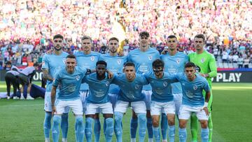 Once inicial del Celta en el partido contra el Barcelona jugado en el estadio de Montjuïc.