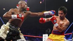 Floyd Mayweather y Manny Pacquiao durante su combate en 2015.