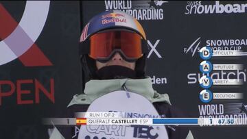 Queralt Castellet tras finalizar su primera ronda en snowboard halfpipe del Laax Open 2021, con una puntuaci&oacute;n de 87.50. 