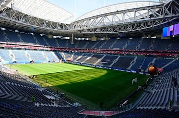 A picture taken on on June 15, 2017 shows a general view of the Saint-Petersburg arena at the Krestovsky Island in Saint Petersburg,