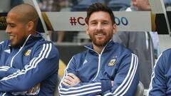 Jun 14, 2016; Seattle, WA, USA; Argentina midfielder Lionel Messi (10) sits on the bench during player introductions before a game against Bolivia in the group play stage of the 2016 Copa America Centenario. Mandatory Credit: Joe Nicholson-USA TODAY Sports