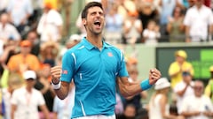 Novak Djokovic celebra su victoria ante Kei Nishikori en el Miami Open 2016. El serbio ser&aacute; una de las bajas en el torneo en su edici&oacute;n de 2017 junto a la de Andy Murray.