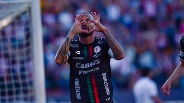 Joao Geraldino celebrates his goal 1-0 of San Luis during the 6th round match between Atletico de San Luis and Queretaro as part of the Liga BBVA MX, Torneo Clausura 2026 at Alfonso Lastras Stadium, on February 14, 2026 in San Luis Potosi, Mexico.