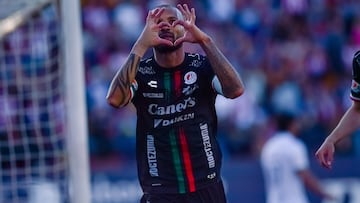 Joao Geraldino celebrates his goal 1-0 of San Luis during the 6th round match between Atletico de San Luis and Queretaro as part of the Liga BBVA MX, Torneo Clausura 2026 at Alfonso Lastras Stadium, on February 14, 2026 in San Luis Potosi, Mexico.