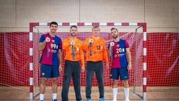 Los medallistas del Barça: Rodríguez (bronce), Gonzalo Pèrez (bronce), Nielsen (oro) y Gómez (bronce).