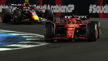Ferrari's Monegasque driver Charles Leclerc competes during the Saudi Arabian Formula One Grand Prix at the Jeddah Corniche Circuit in Jeddah on March 9, 2024. (Photo by JOSEPH EID / AFP)