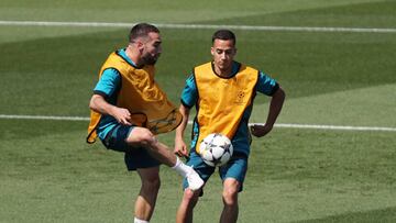 Soccer Football - Champions League - Real Madrid Training - Real Madrid City, Madrid, Spain - May 22, 2018 Real Madrid's Lucas Vazquez and Dani Carvajal during training REUTERS/Sergio Perez