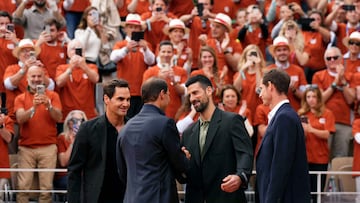 Andy Murray, Novak Djokovic y Roger Federer, con Rafael Nadalen Roland Garros.