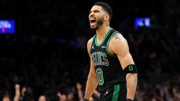 BOSTON, MASSACHUSETTS - APRIL 29: Jayson Tatum #0 of the Boston Celtics reacts after a play during the third quarter in Game Five of the Eastern Conference First Round NBA Playoffs against the Orlando Magic at TD Garden on April 29, 2025 in Boston, Massachusetts. NOTE TO USER: User expressly acknowledges and agrees that, by downloading and or using this photograph, User is consenting to the terms and conditions of the Getty Images License Agreement. (Photo by Maddie Meyer / GETTY IMAGES NORTH AMERICA / Getty Images via AFP)