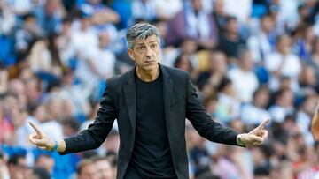 SAN SEBASTI?N, 25/05/2024.- El entrenador de la Real Sociedad Imanol Alguacil, durante el partido de la jornada 38 de LaLiga EA Sports, este s¨¢bado en el estadio Reale Arena en San Sebasti¨¢n.-EFE/ Juan Herrero