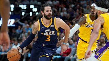 Ricky Rubio, durante un partido con los Utah Jazz ante Los Angeles Lakers.