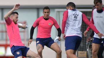 Trejo, Tito y Sa&uacute;l, durante el &uacute;ltimo entrenamiento.