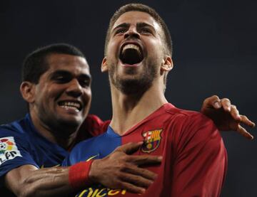 Piqué celebra el sexto gol.