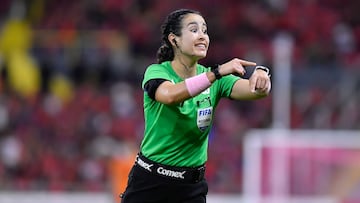 Central Referee Katia Itzel Garcia during the 14th round match between Atlas and Tijuana as part of the Liga BBVA MX, Torneo Apertura 2024 at Jalisco Stadium on October 26, 2024 in Guadalajara, Jalisco, Mexico.