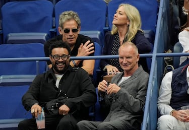 Los actores Ben Stiller, su esposa Christine Taylor y los músicos Sting y Shaggy.